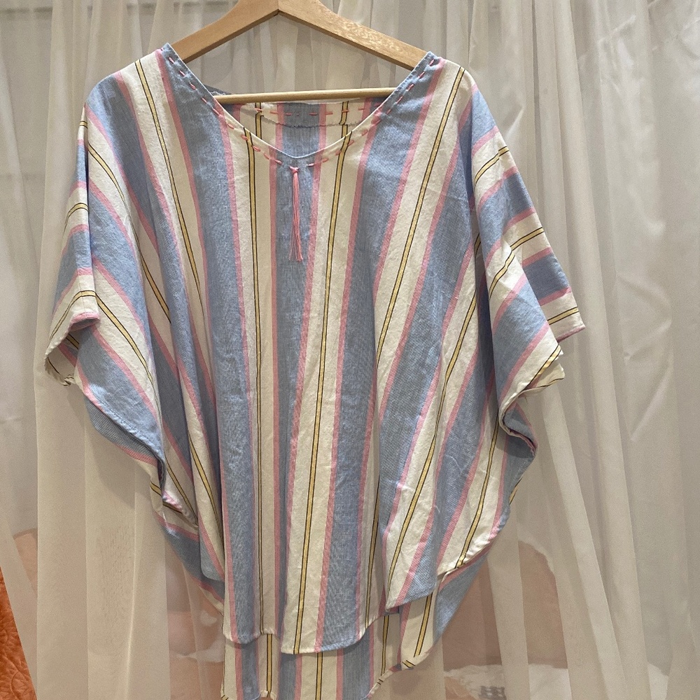 Homemade striped poncho blouse